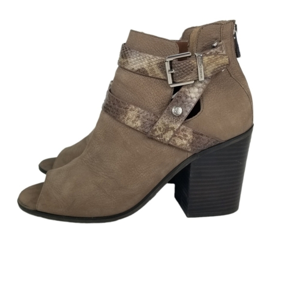 Arturo Chiang Caraleigh Peep Toe Leather Booties Warm Neutral Women's Size 8.5 - Picture 2 of 11